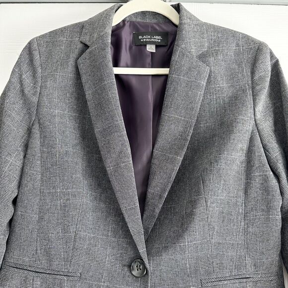 Black Label by Evan-Picone Blazer Size 12 Gray Plaid Classic Tailored Fit - Picture 2 of 9